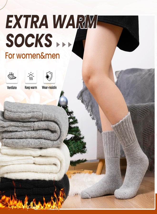 Eyean Merino Wool Socks Thermal Winter Ski Warm Thick Cozy Boot Hiking Socks for Women Men 3 Pairs (Black White Grey,Medium) - Image 2